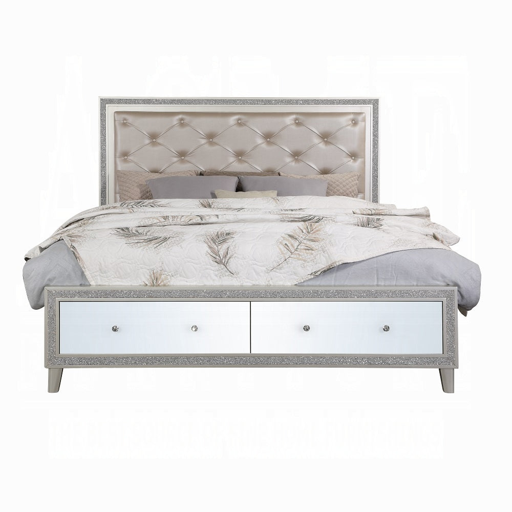 Sliverfluff Queen Bed W/Led & Storage