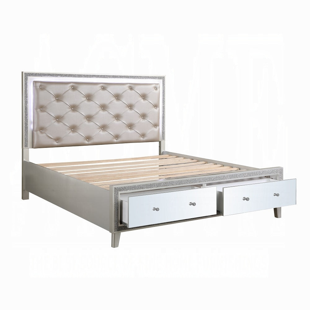 Sliverfluff Queen Bed W/Led & Storage